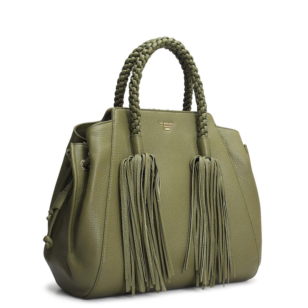 Medium Wax Leather Satchel - Fern