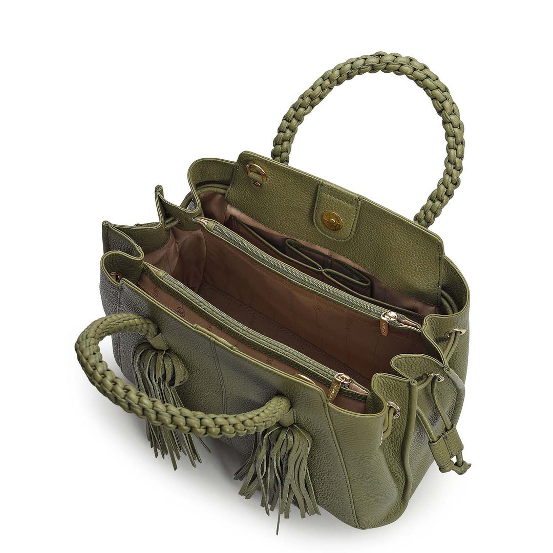 Medium Wax Leather Satchel - Fern