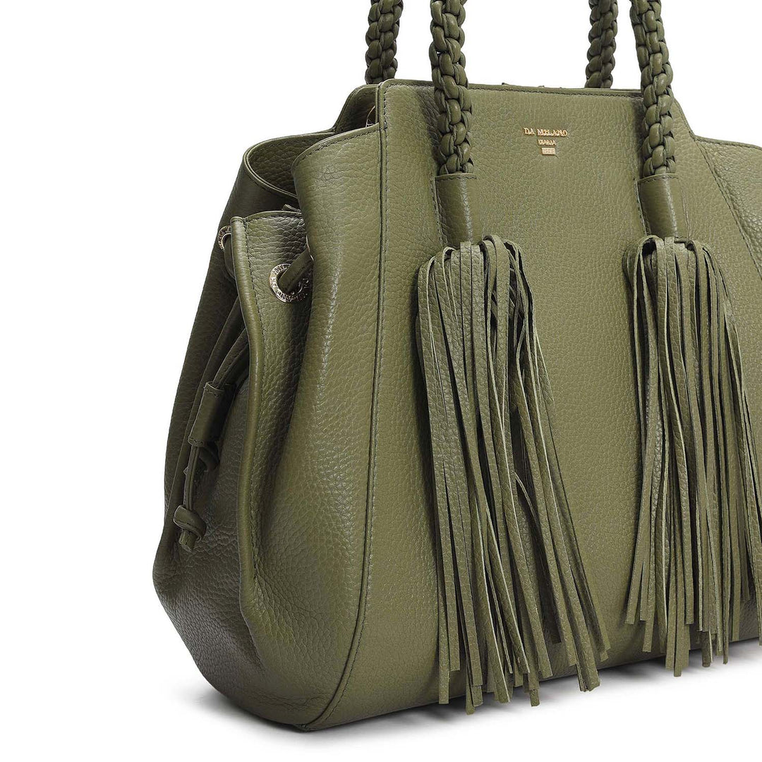 Medium Wax Leather Satchel - Fern