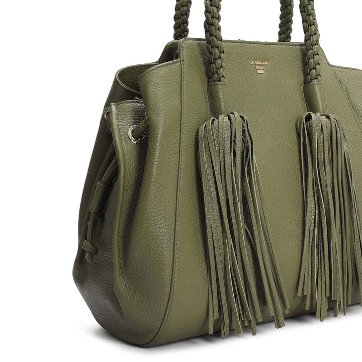 Medium Wax Leather Satchel - Fern