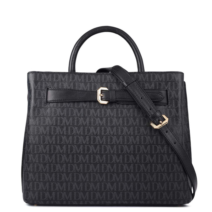 Medium Monogram Leather Satchel - Black