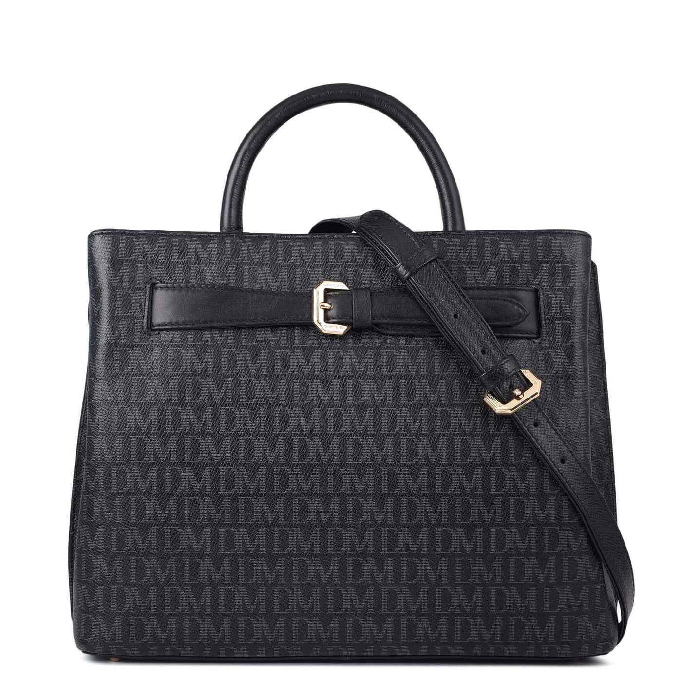 Medium Monogram Leather Satchel - Black