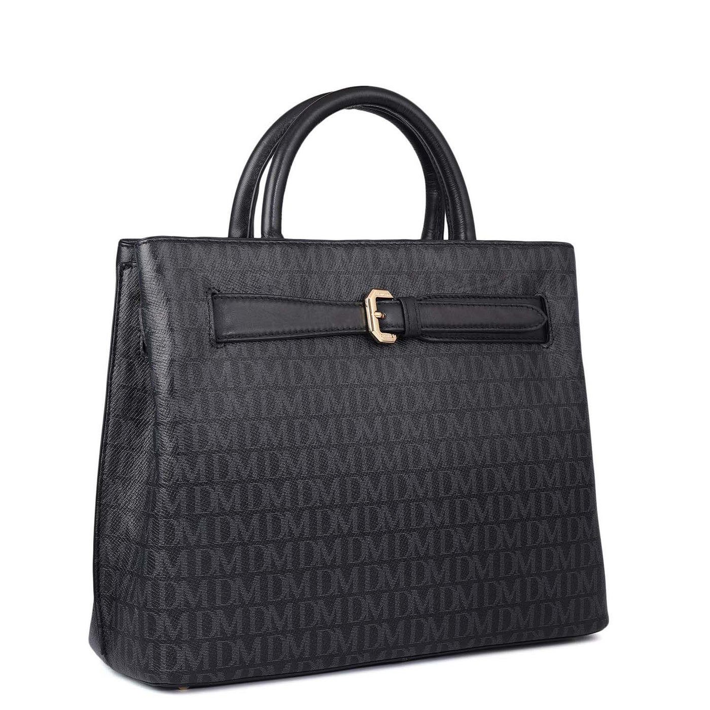 Medium Monogram Leather Satchel - Black