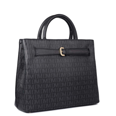 Medium Monogram Leather Satchel - Black