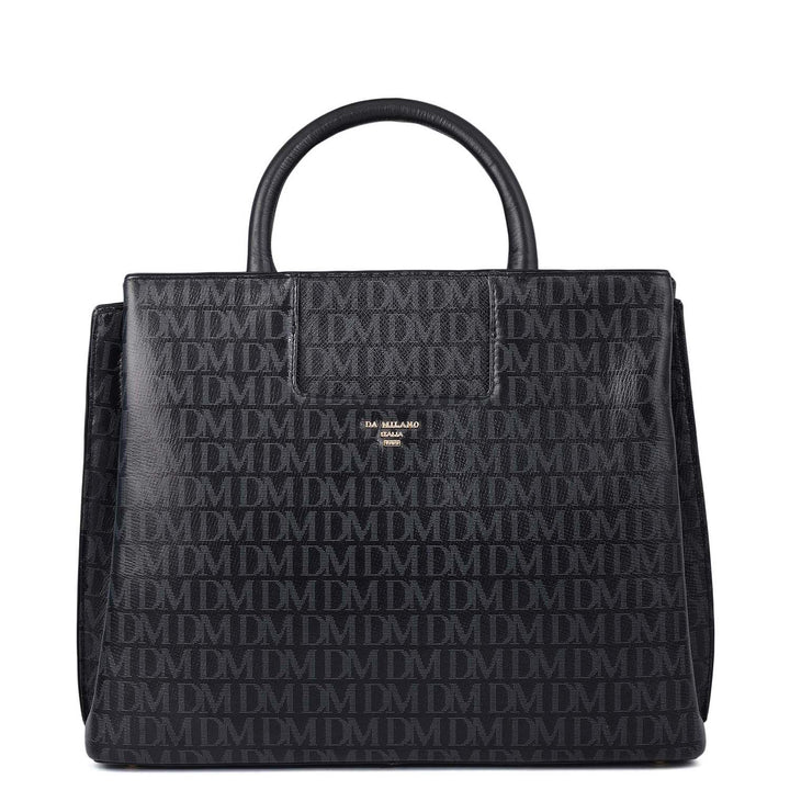 Medium Monogram Leather Satchel - Black