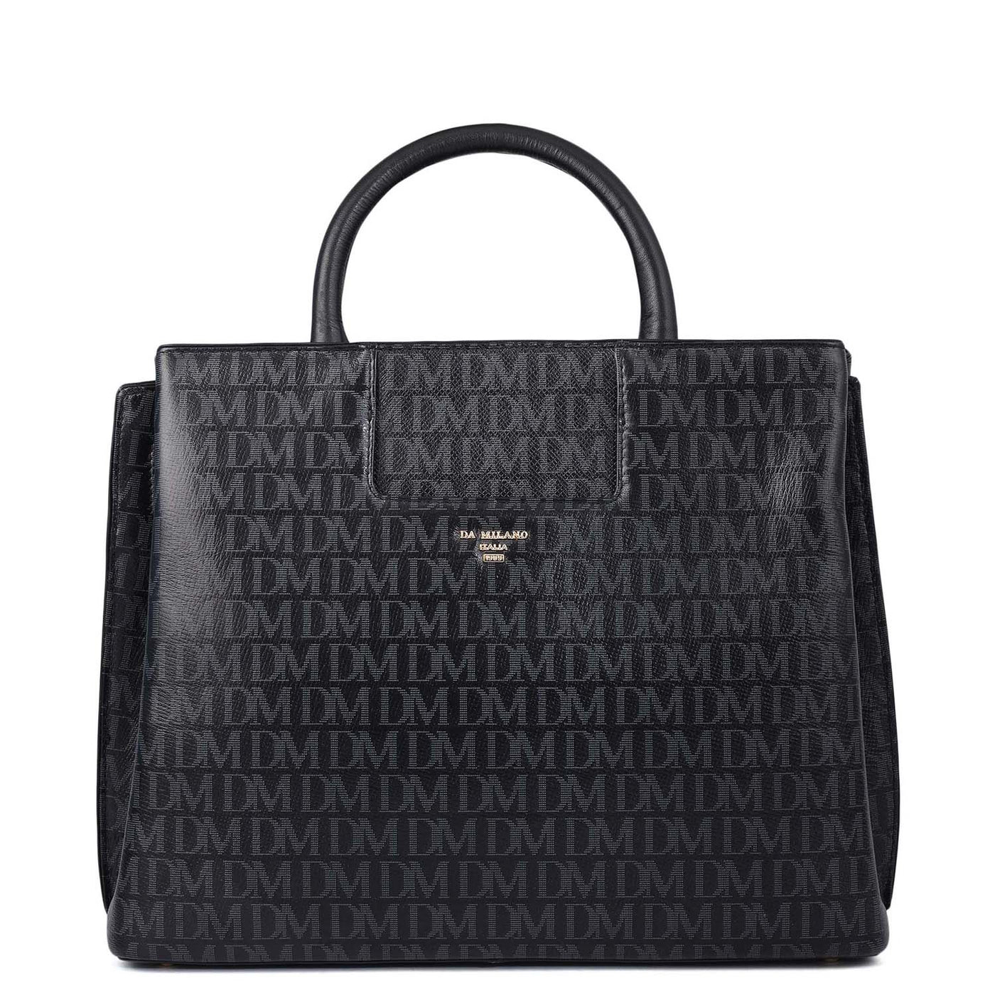 Medium Monogram Leather Satchel - Black