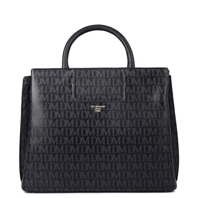 Medium Monogram Leather Satchel - Black