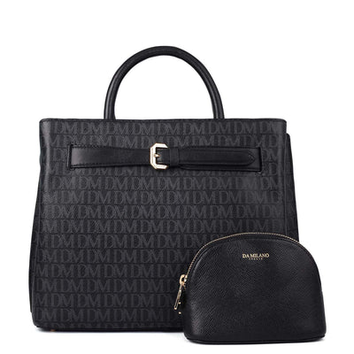 Medium Monogram Leather Satchel - Black