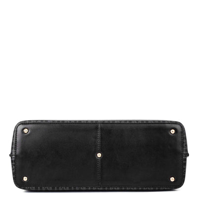 Medium Monogram Leather Satchel - Black