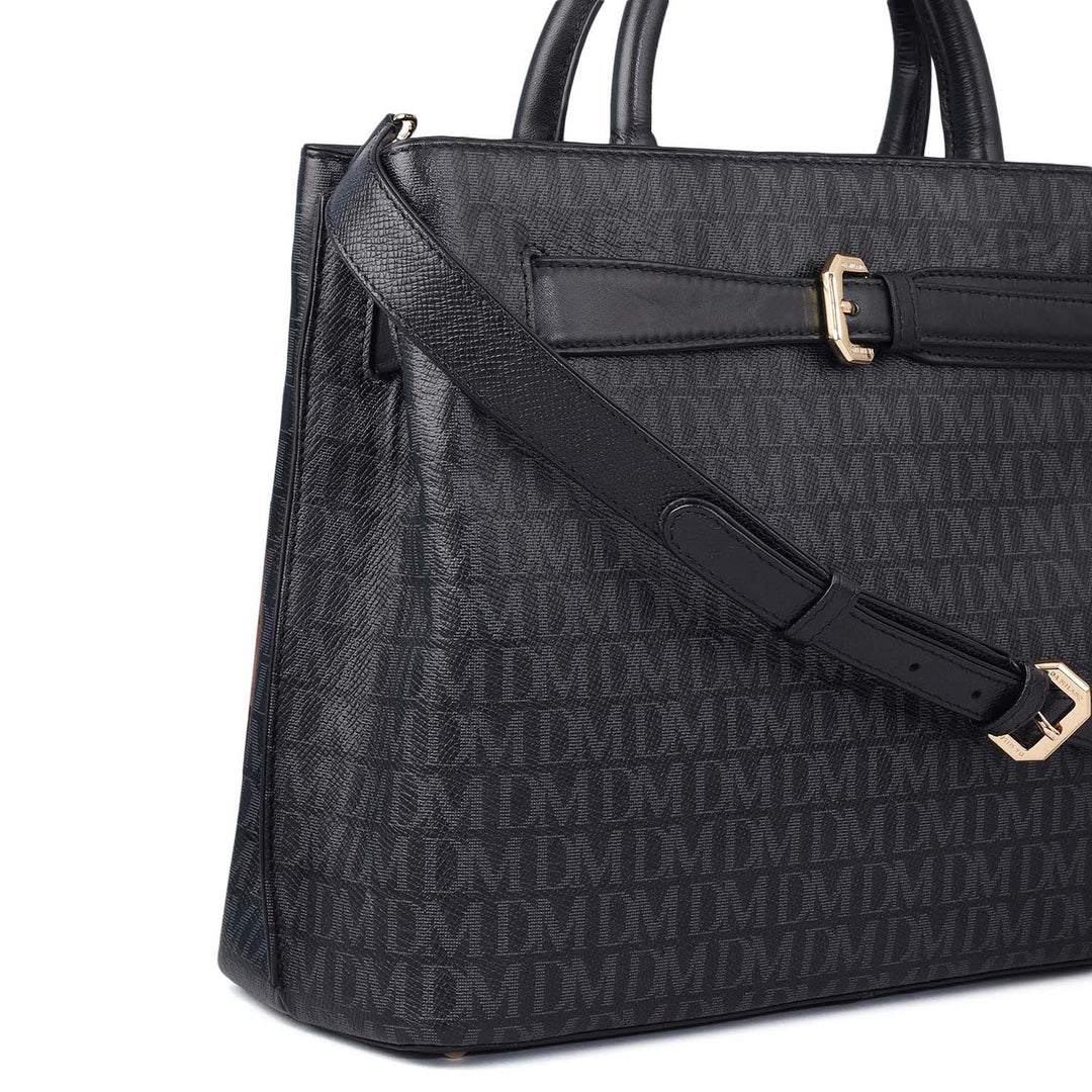 Medium Monogram Leather Satchel - Black