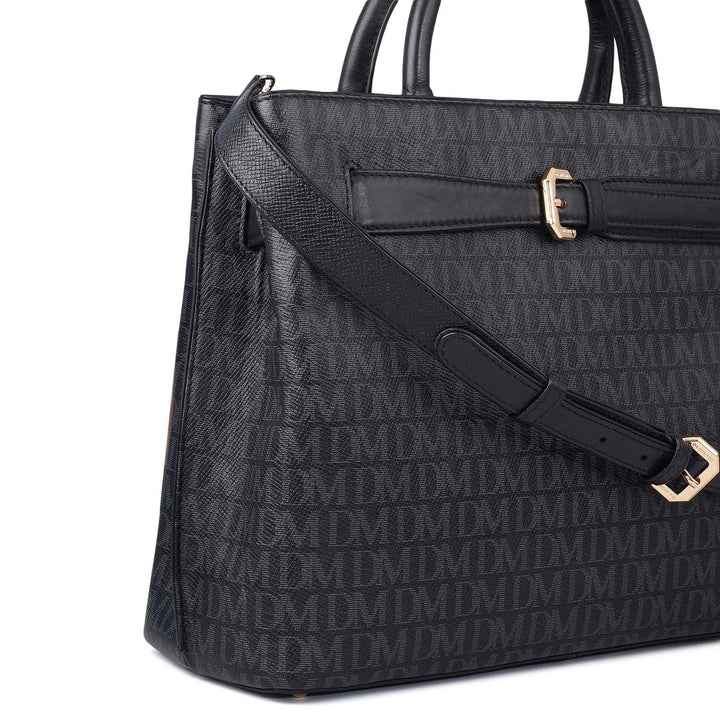 Medium Monogram Leather Satchel - Black