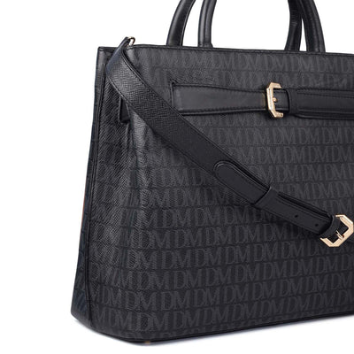 Medium Monogram Leather Satchel - Black