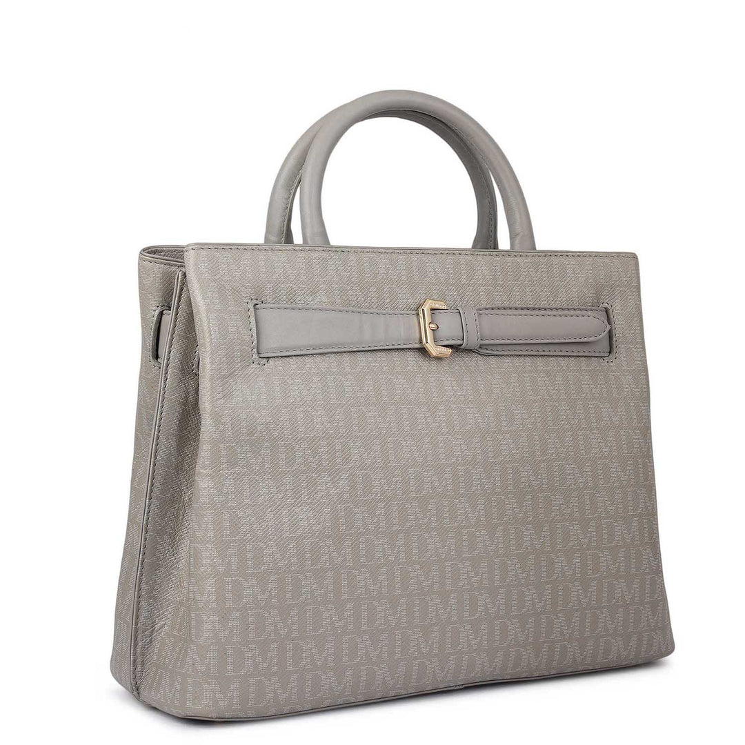 Medium Monogram Leather Satchel - Stone Grey