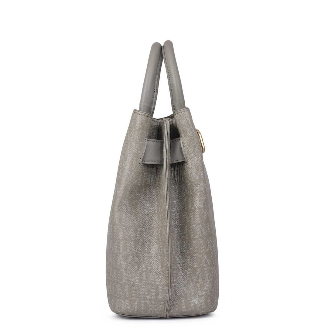 Medium Monogram Leather Satchel - Stone Grey