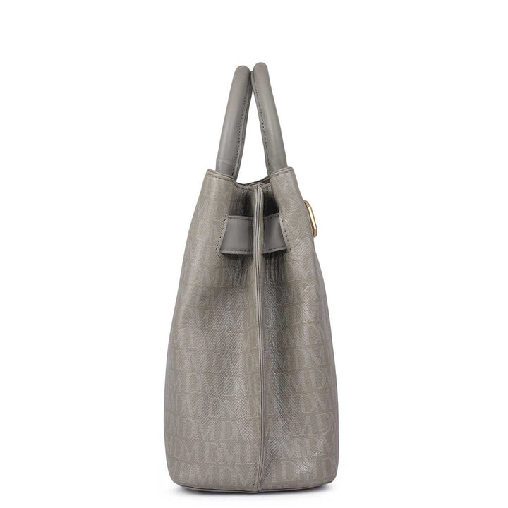 Medium Monogram Leather Satchel - Stone Grey