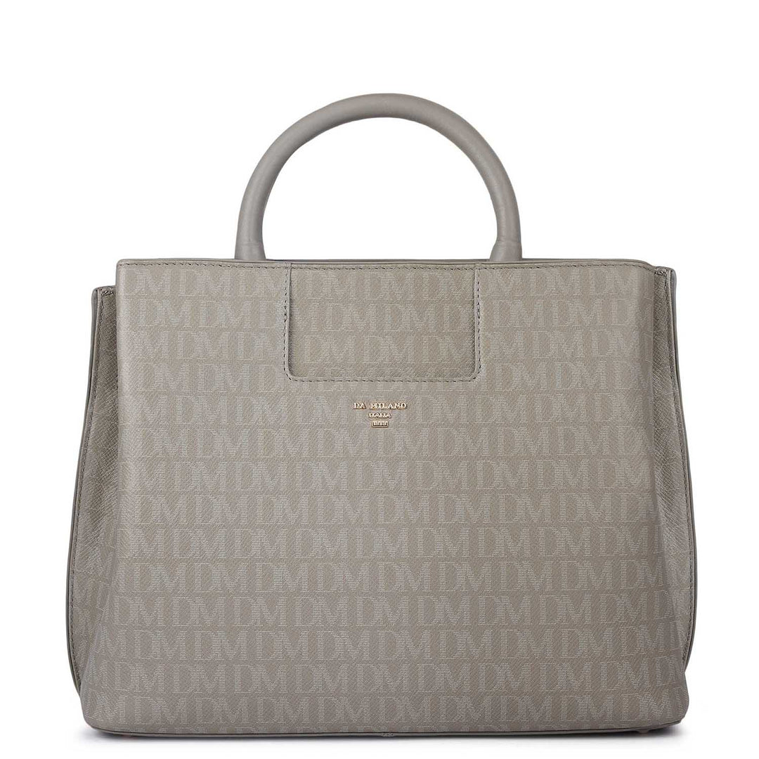 Medium Monogram Leather Satchel - Stone Grey