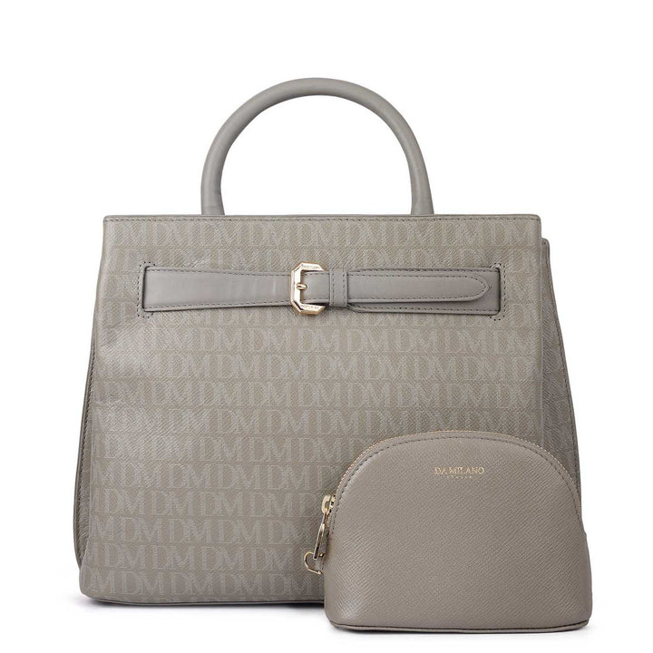 Medium Monogram Leather Satchel - Stone Grey