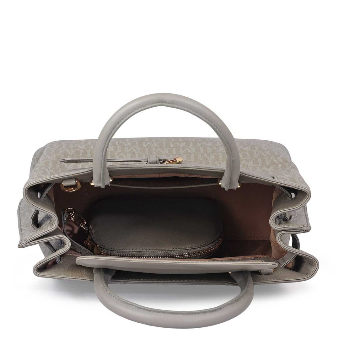 Medium Monogram Leather Satchel - Stone Grey
