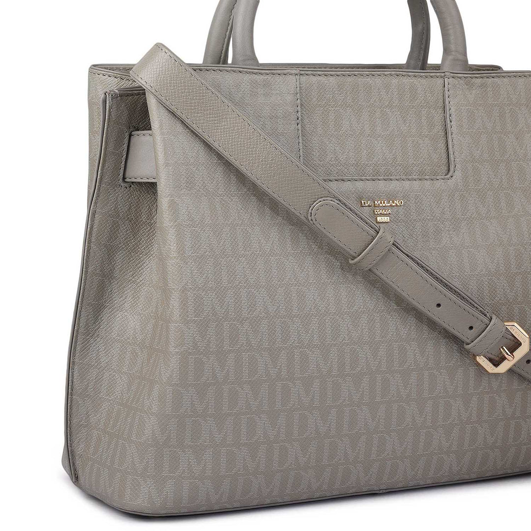 Medium Monogram Leather Satchel - Stone Grey