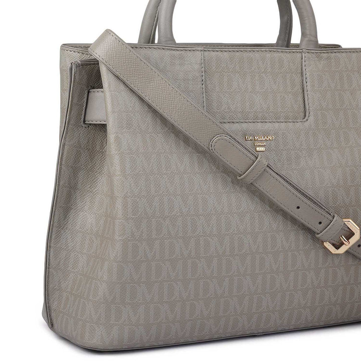 Medium Monogram Leather Satchel - Stone Grey