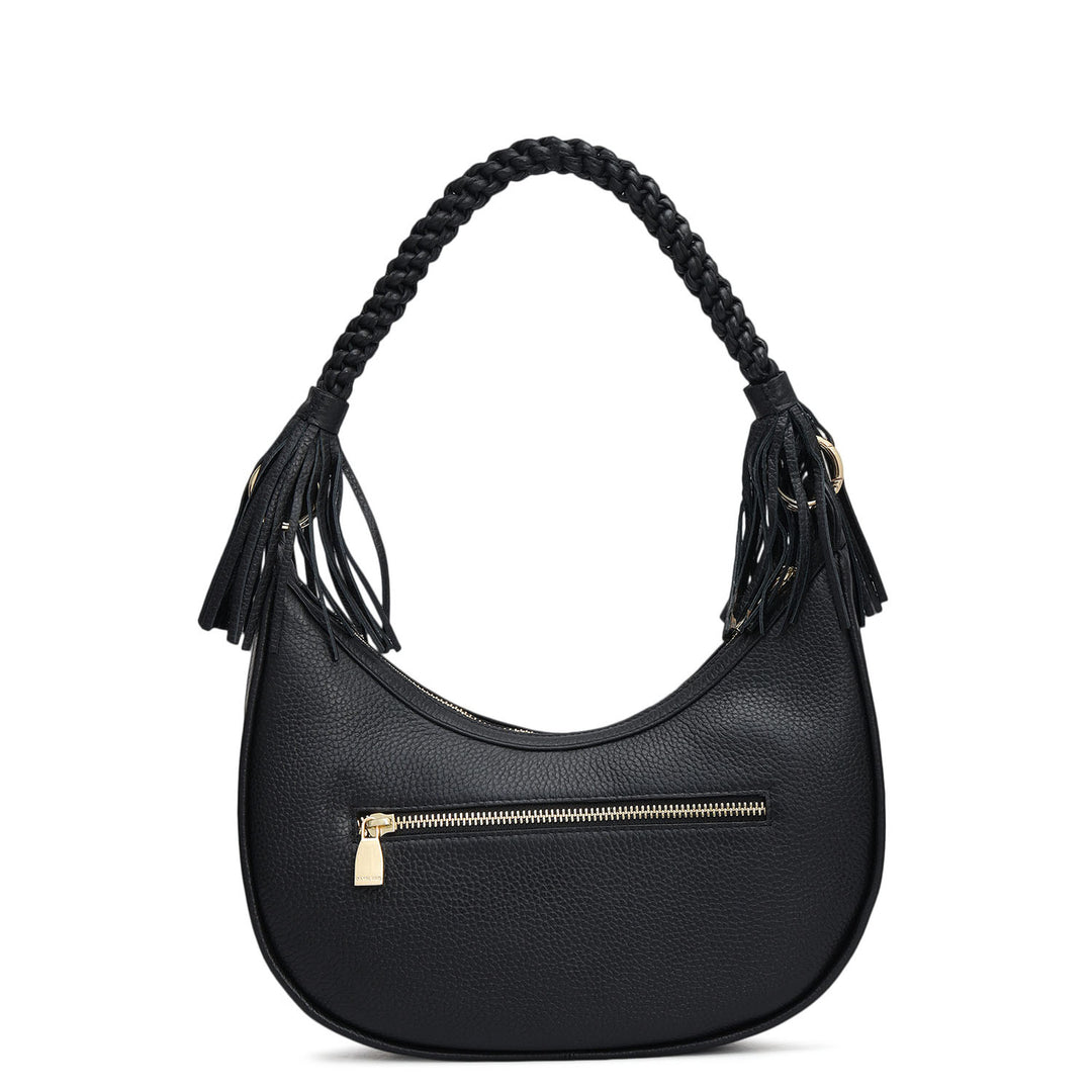 Small Wax Leather Baguette - Black