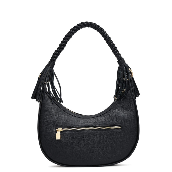 Small Wax Leather Baguette - Black