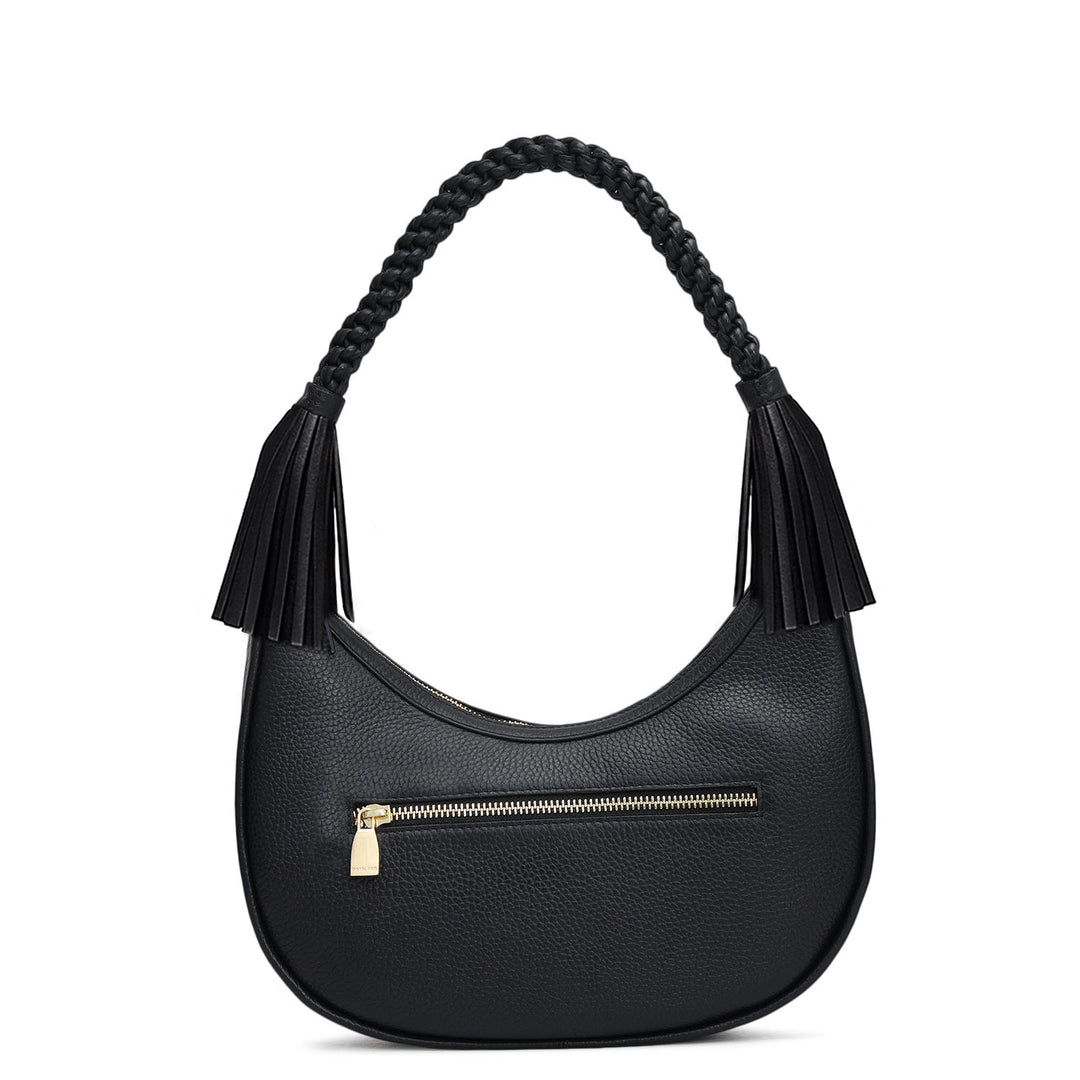 Small Wax Leather Baguette - Black