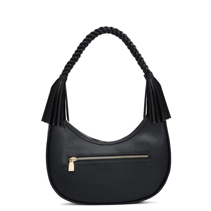 Small Wax Leather Baguette - Black