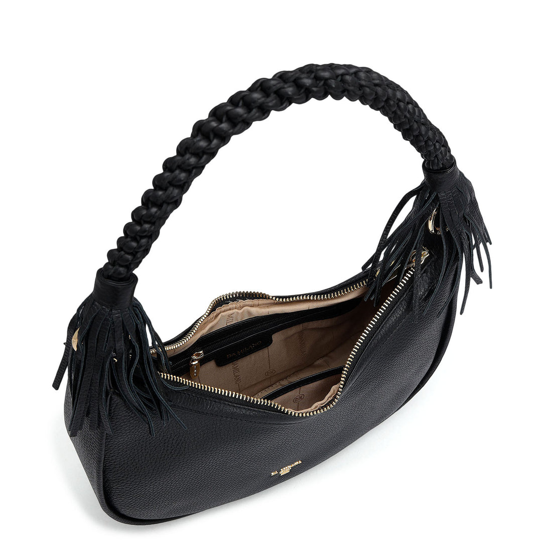 Small Wax Leather Baguette - Black