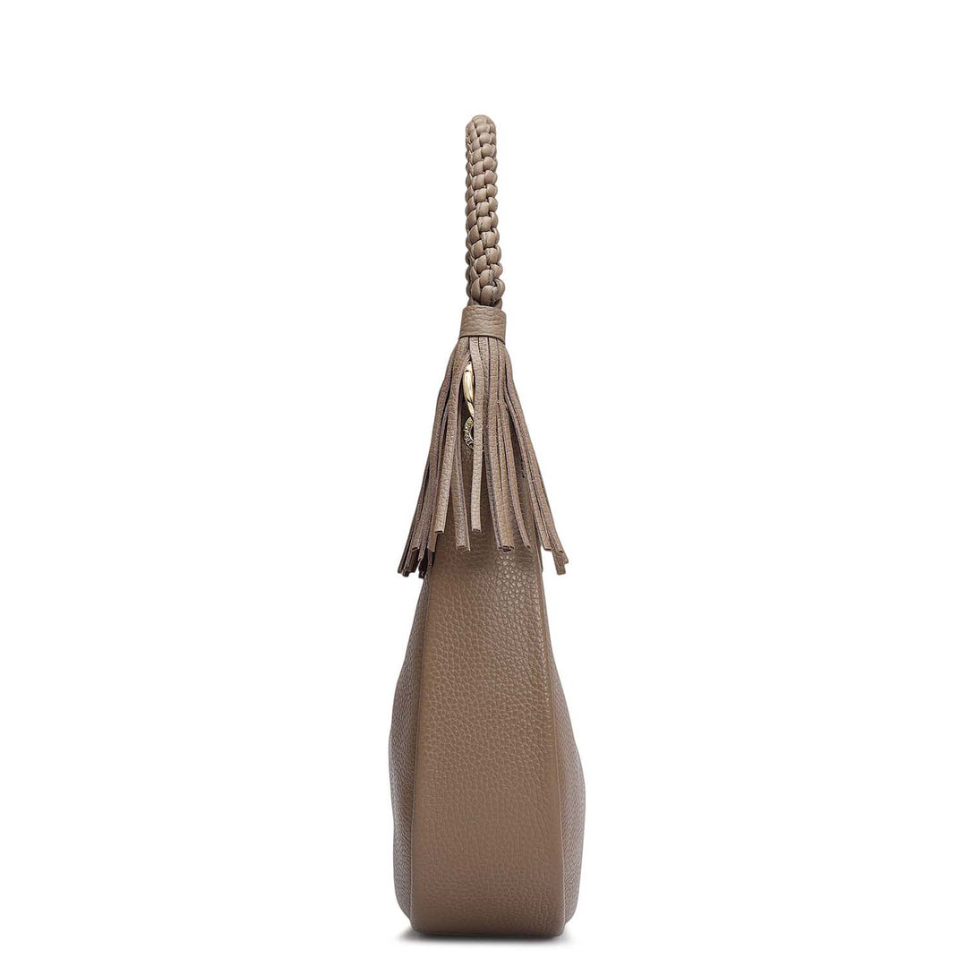Small Wax Leather Baguette - Greyish Taupe