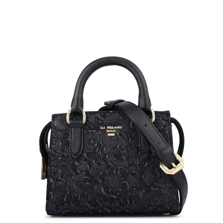 Micro Floral Textured Satchel - Black