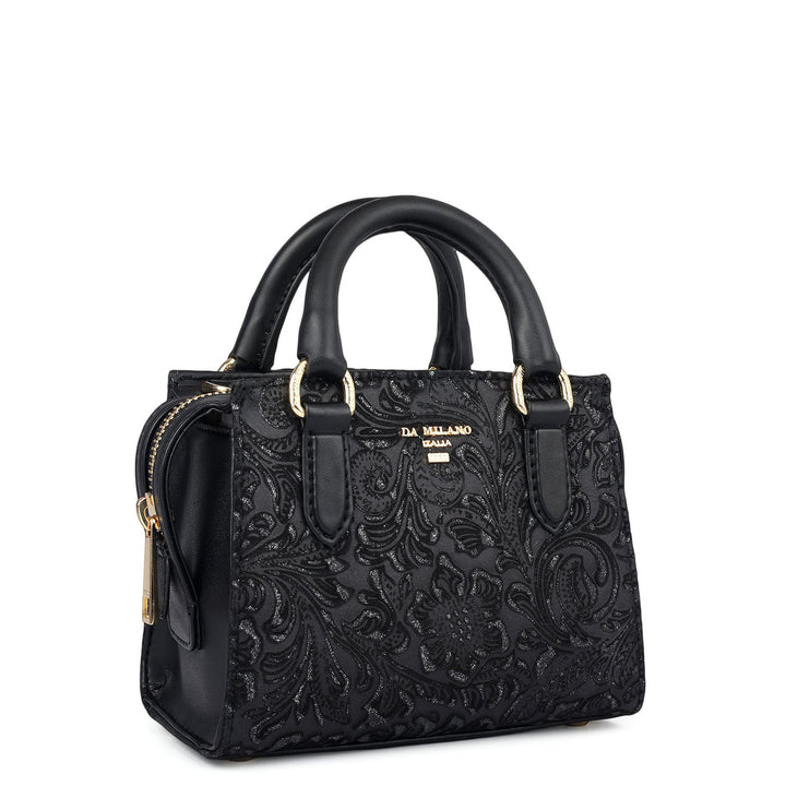 Micro Floral Textured Satchel - Black