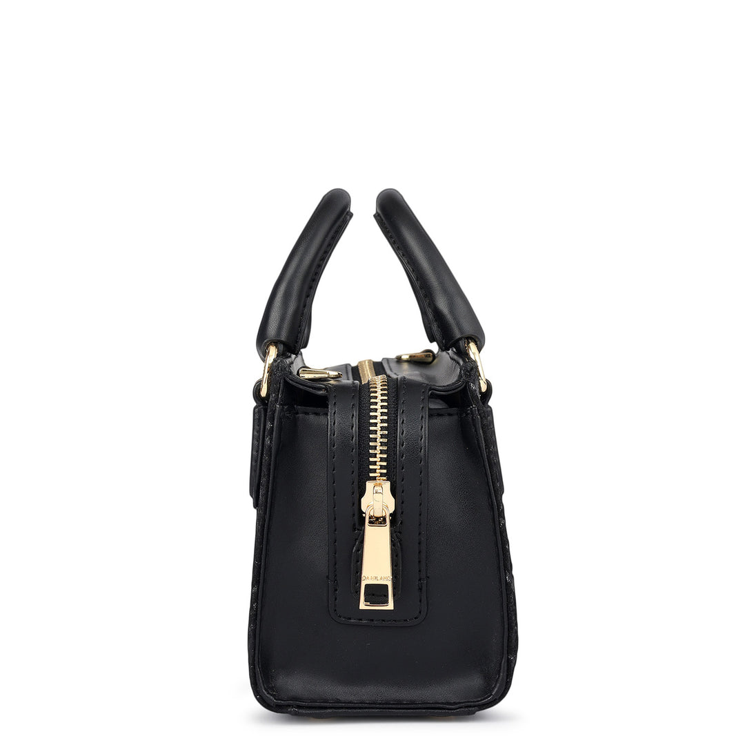 Micro Floral Textured Satchel - Black