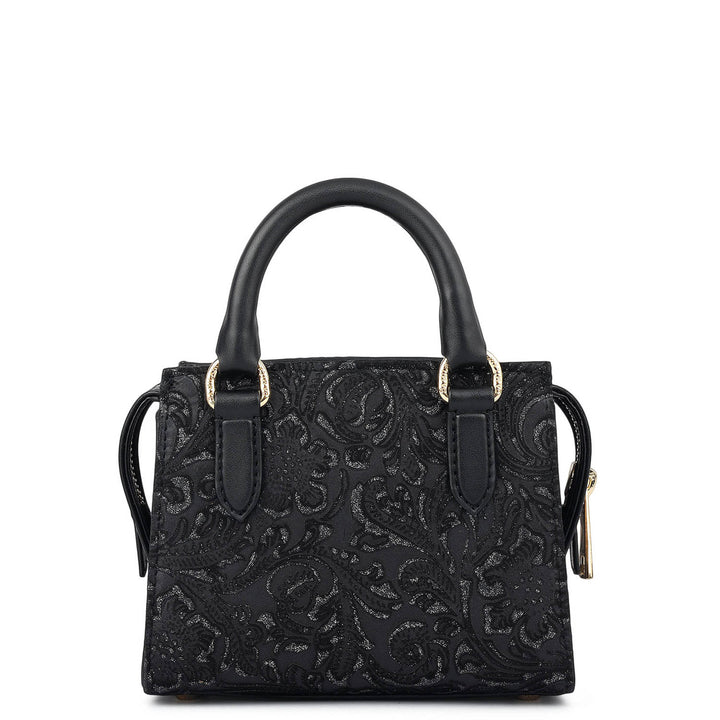Micro Floral Textured Satchel - Black