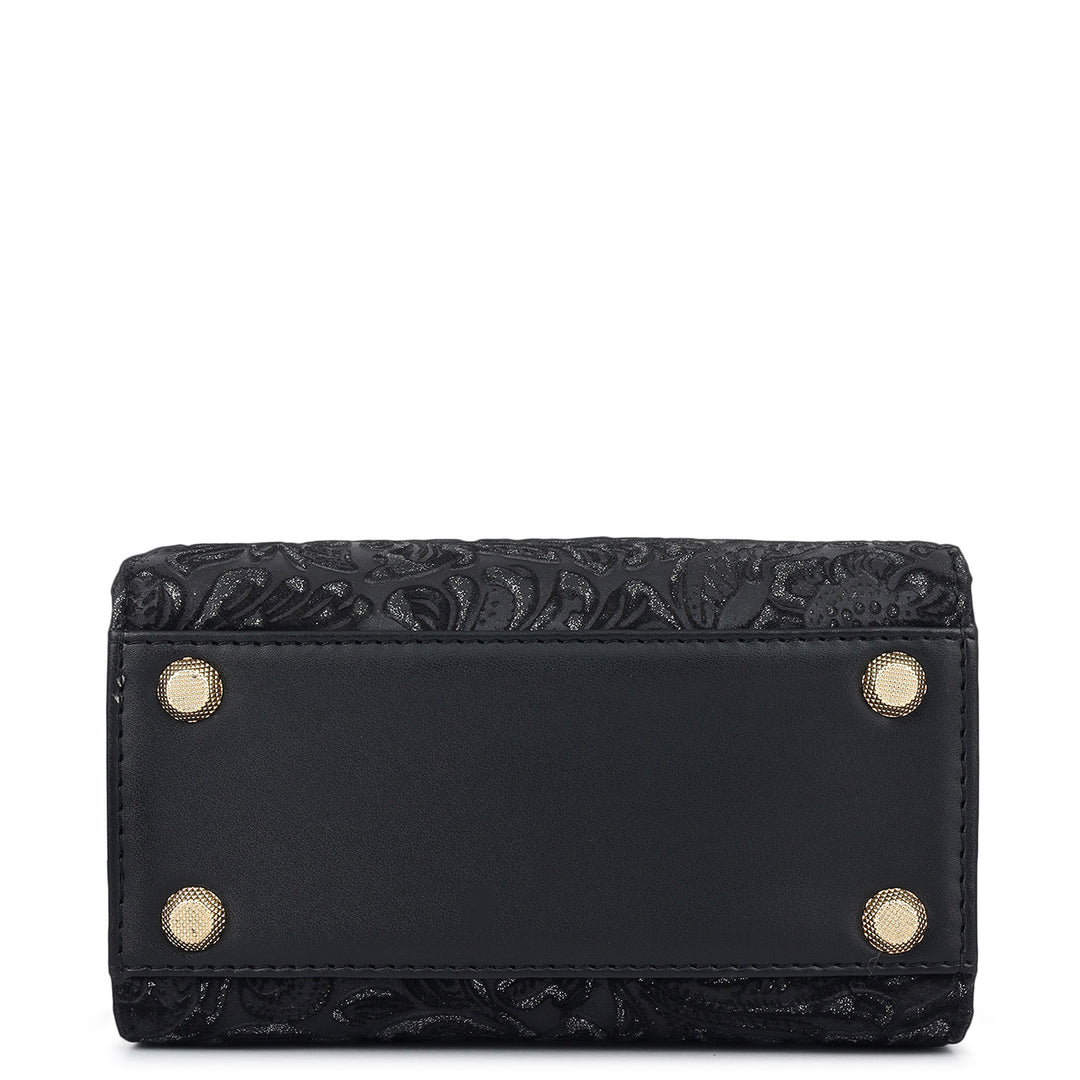 Micro Floral Textured Satchel - Black