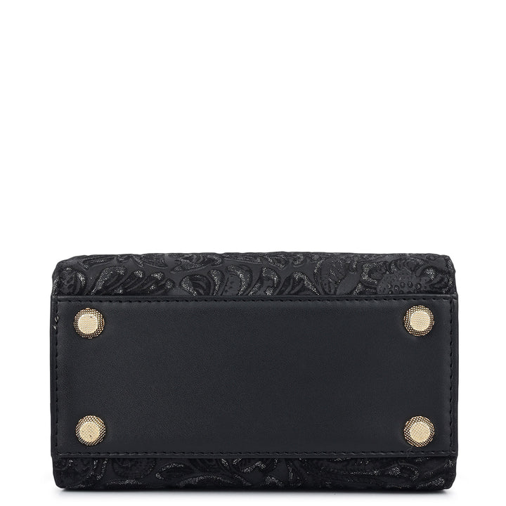 Micro Floral Textured Satchel - Black