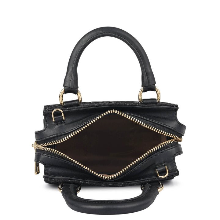 Micro Floral Textured Satchel - Black