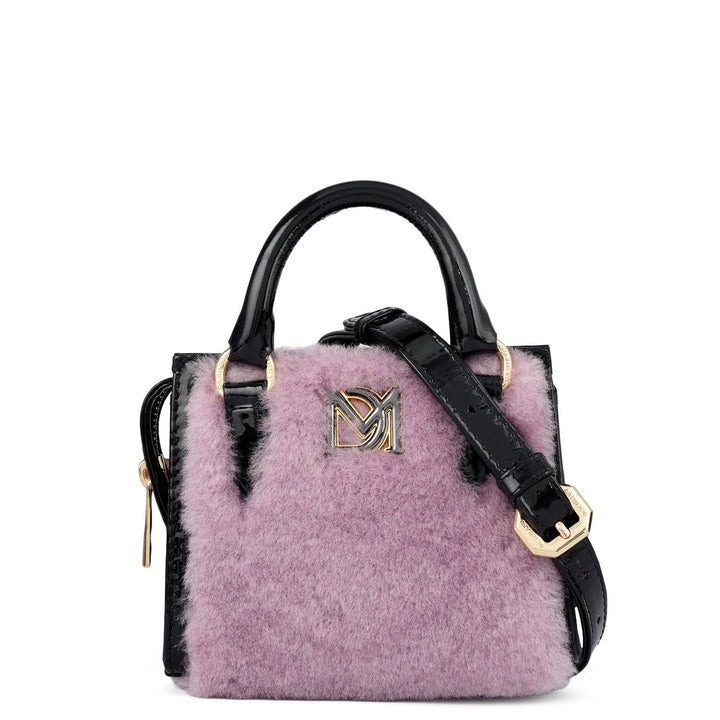 Micro Fur Patent Leather Satchel - Purple