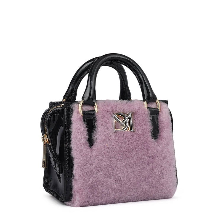 Micro Fur Patent Leather Satchel - Purple