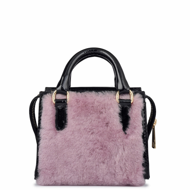 Micro Fur Patent Leather Satchel - Purple