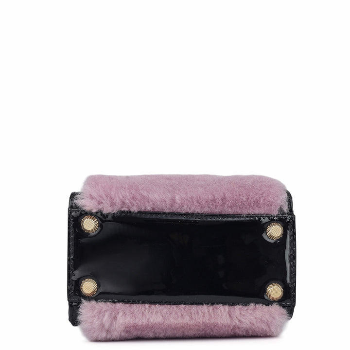 Micro Fur Patent Leather Satchel - Purple