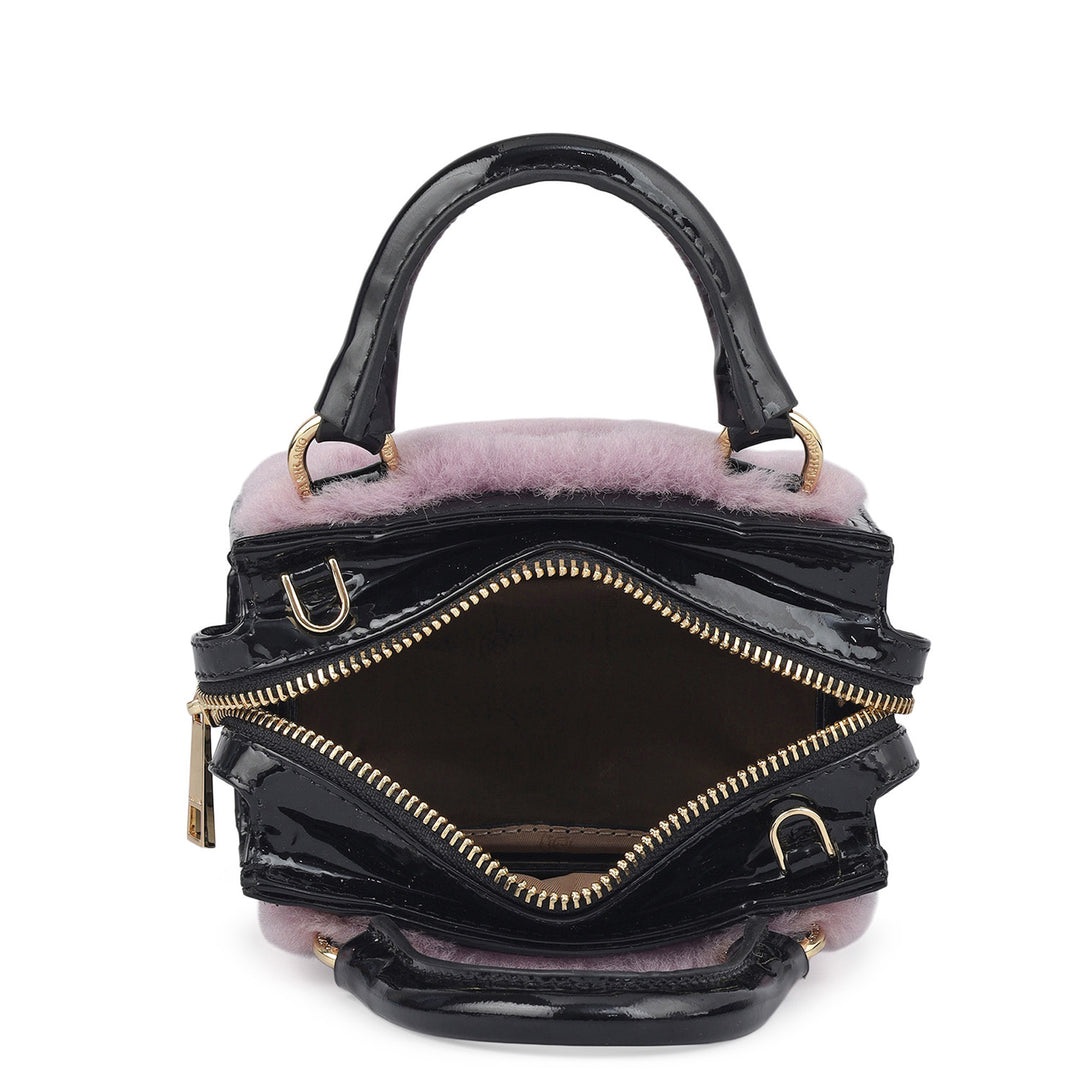 Micro Fur Patent Leather Satchel - Purple