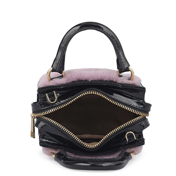Micro Fur Patent Leather Satchel - Purple