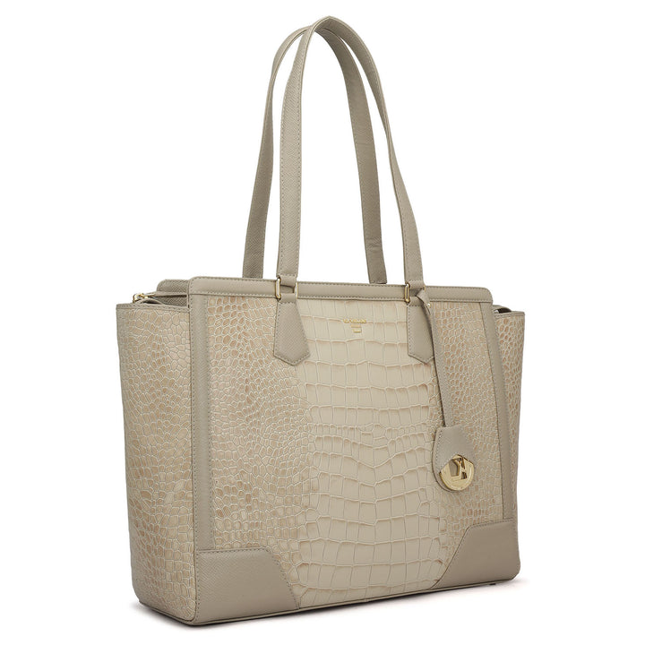 Large Croco Franzy Leather Tote - Frost