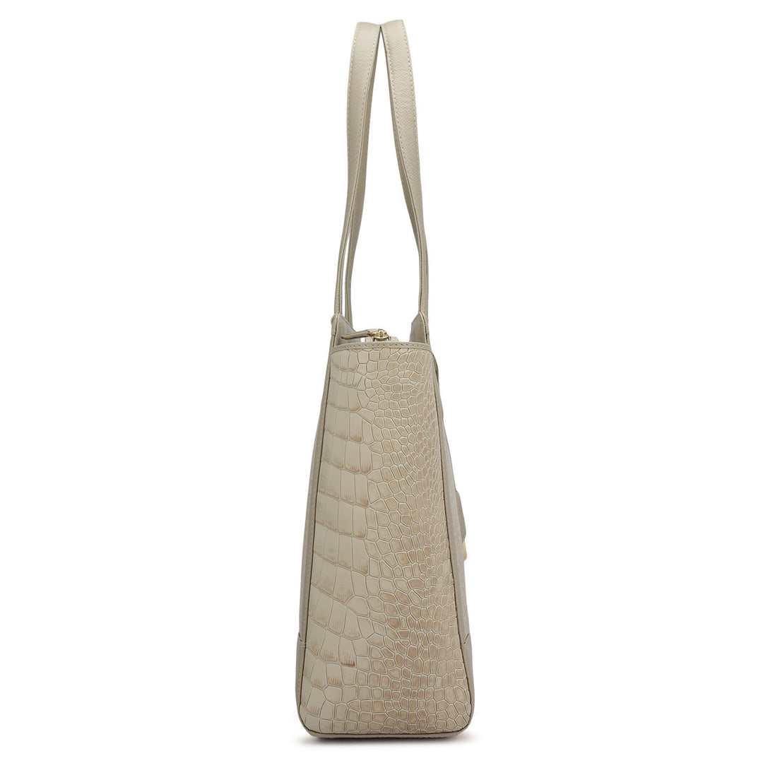 Large Croco Franzy Leather Tote - Frost