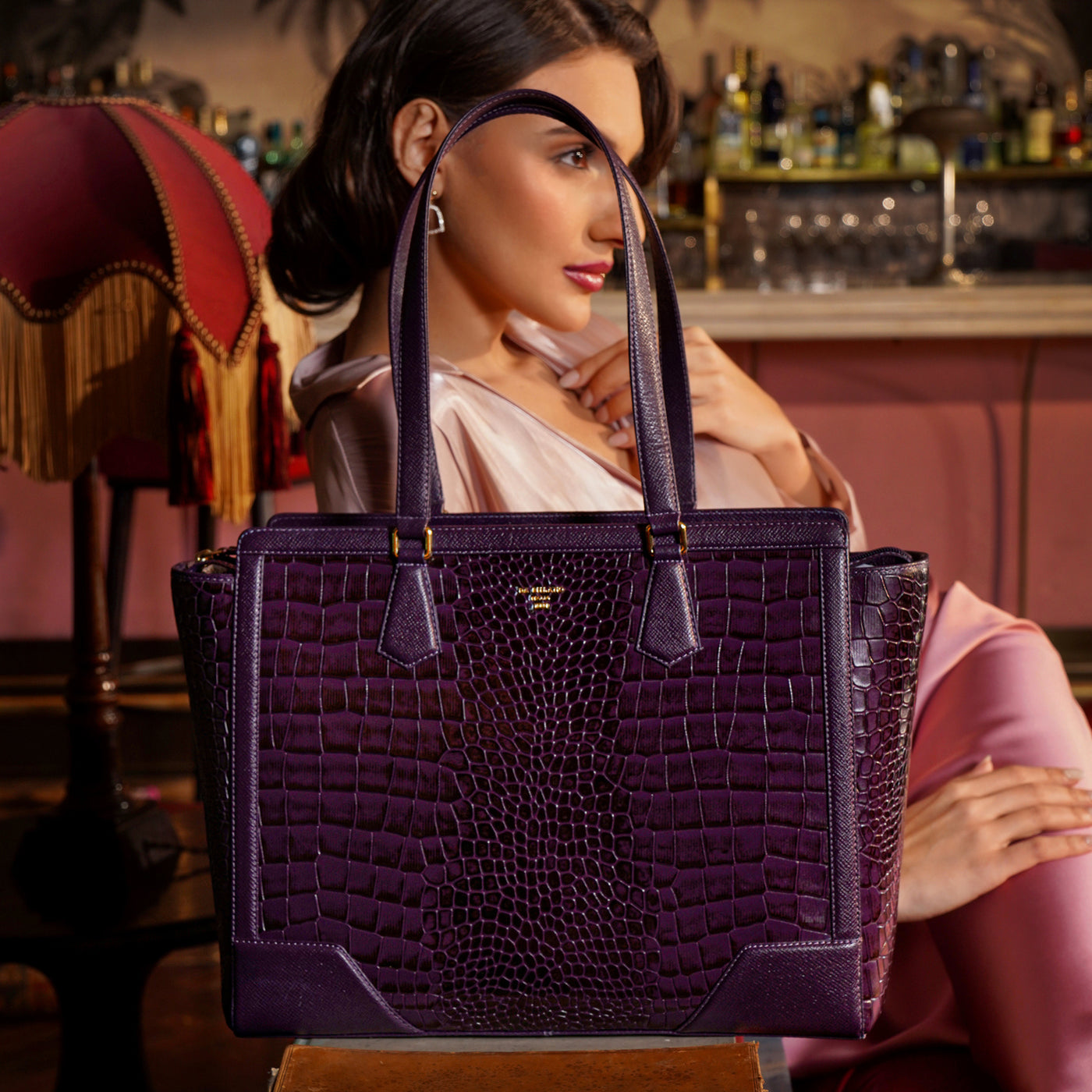 Large Croco Franzy Leather Tote - Grapevine