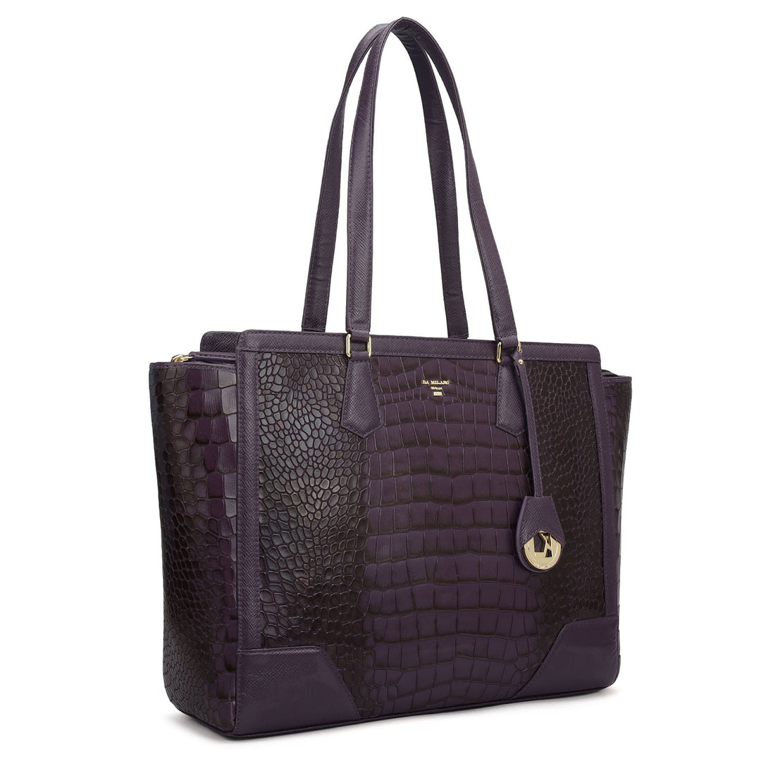 Large Croco Franzy Leather Tote - Grapevine