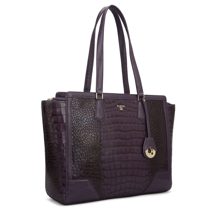 Large Croco Franzy Leather Tote - Grapevine