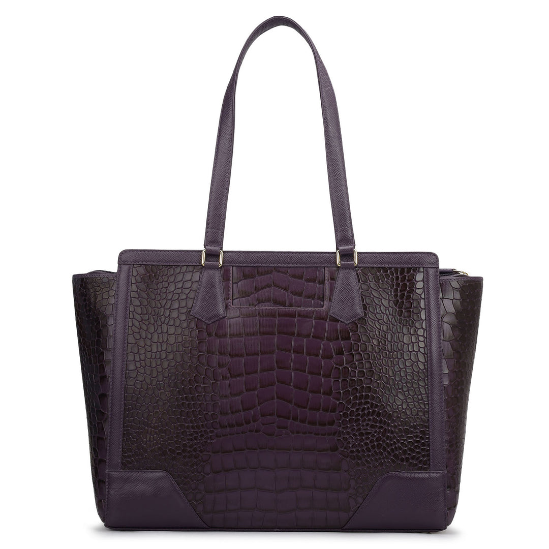 Large Croco Franzy Leather Tote - Grapevine
