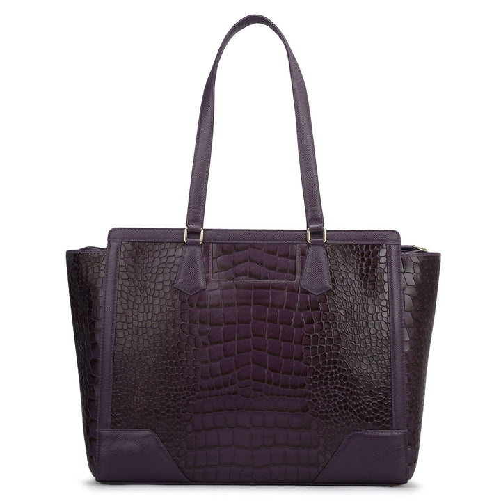 Large Croco Franzy Leather Tote - Grapevine